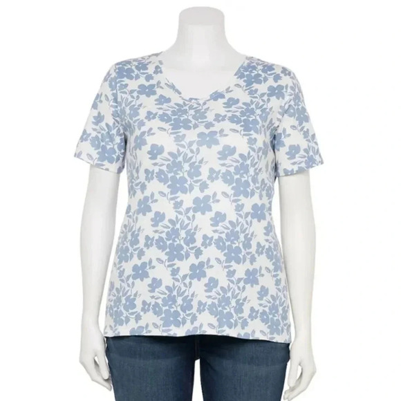 CROFT & BARROW | Essential V-Neck T-Shirt in White & Blue Floral sz 1X - Picture 8 of 8